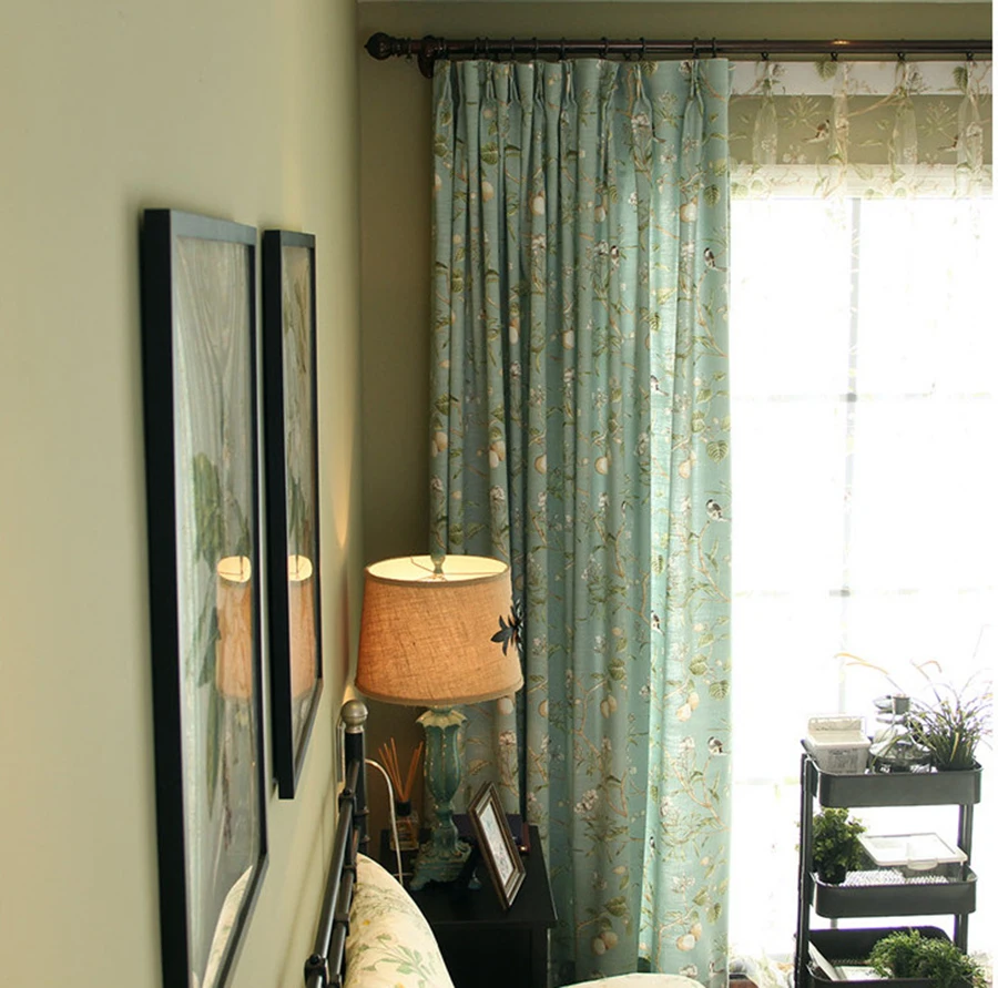 Американский кантри сад, хлопок, лен, зеленые оконные шторы для гостиной, с принтом птиц, для спальни, на окно, затемненные шторы, WP145-40