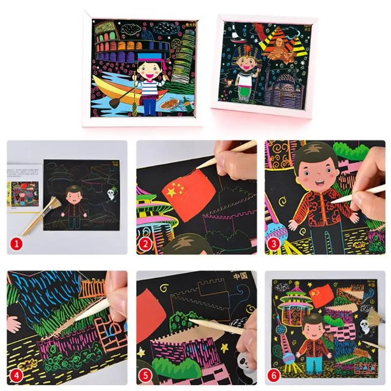 1 комплект Дети волшебный Красочный Рисунок доска Бумага живопись выскабливание Монтессори образование игрушки для детей картины как