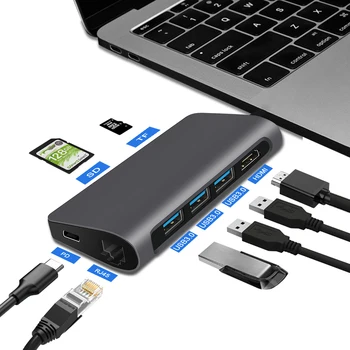 

Type C HUB USB C to 4K HDMI Thunderbolt 3 Multi USB 3.0 VGA RJ45 SD/TF Reader Adapter with PD Powered for MacBook Huawei P20