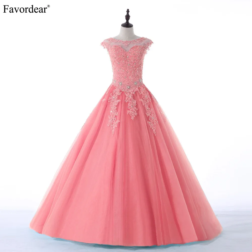 Favordear Новая коллекция Бальные платья 15 лет Vestidos De 15 Anos с высоким воротом красные, розовые, бирюзовые Бальные платья Вечерние платья