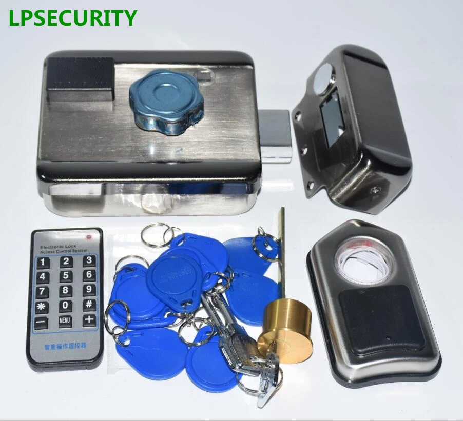

LPSECURITY battery 10 tags Door & gate lock Access Control Electronic integrated RFID Door Rim lock RFID reader for intercom