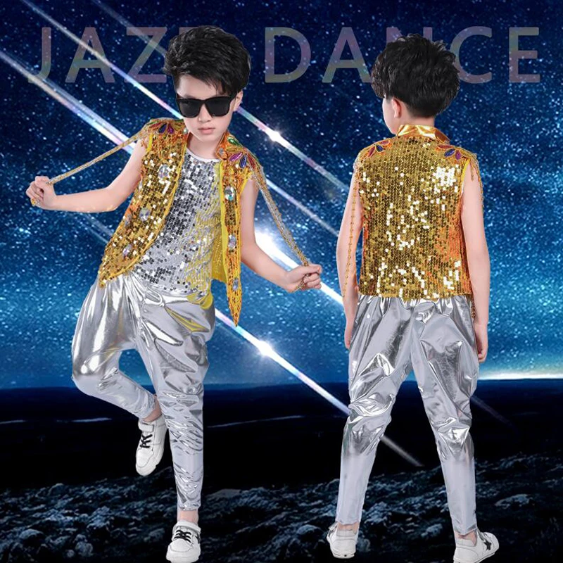 Kids Sequined Hip Hop Outfits Girls Jazz Tap Dancing Tops+Pants Boy Child Dance Stage wear Ballroom Party Dancewear Costumes girl dance costume children costumes