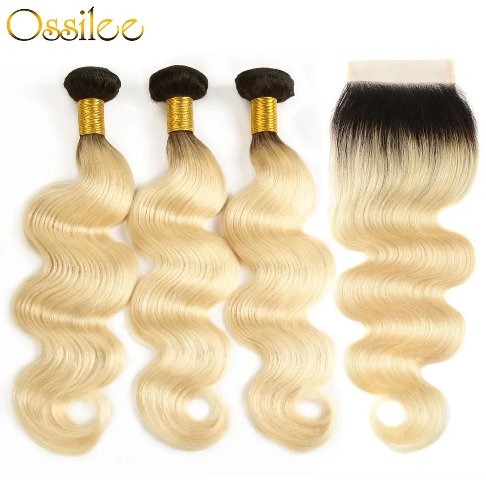 Ossilee Blonde Bundles with Closure 1b/613 Bundles Brazilian Body Wave Bundles with Closure Non Remy Hair Bundles with Closure