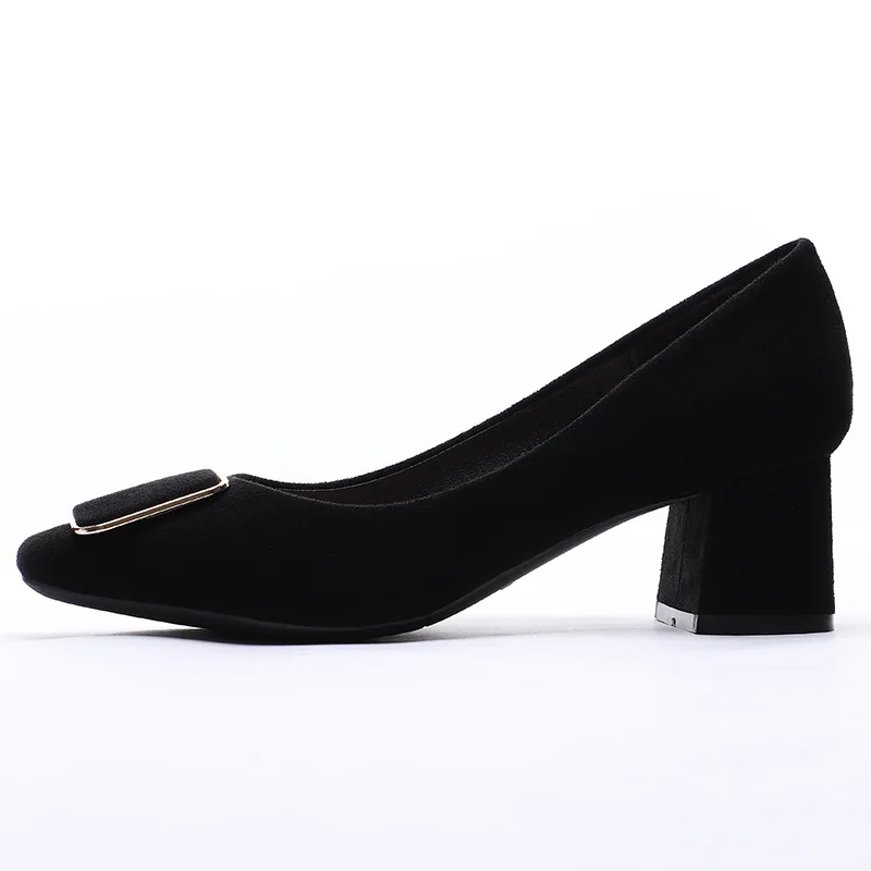 Обувь на высоком каблуке г. Женские туфли-лодочки на квадратном каблуке без шнуровки женские повседневные сандалии флоковые однотонные женские туфли под платье на высоком каблуке - Цвет: black4.5cm