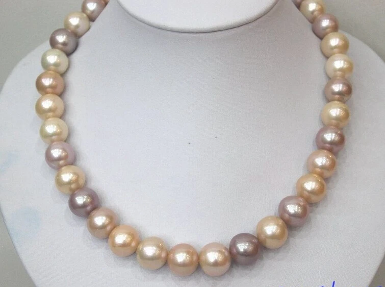 

fast Big Freshwater pearl necklace Multi-colors 12mm-14 mm"Handmade"Alloy 16"beauty (A0513)