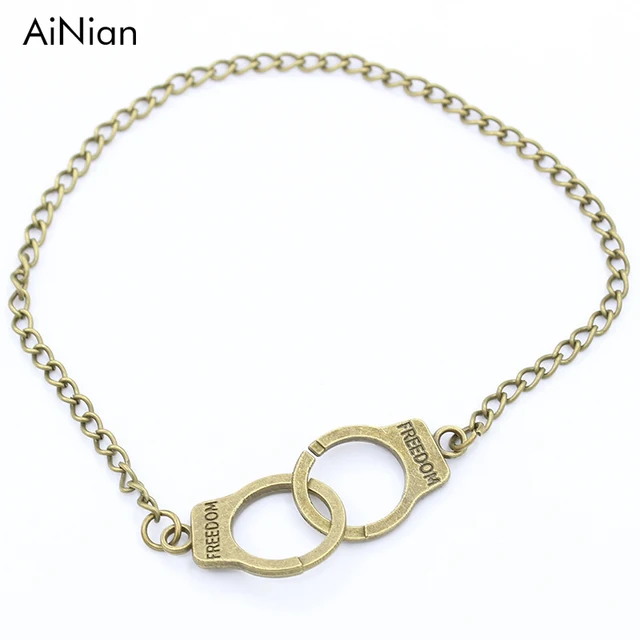 Ainian Handcuff Charm Bracelets Bangles Men Jewelry Pulseras Mujer Ainian Handcuff Charm Bracelets Bangles Men Jewelry Pulseras Mujer Women Carved Freedom Lock Bracelet Valentine