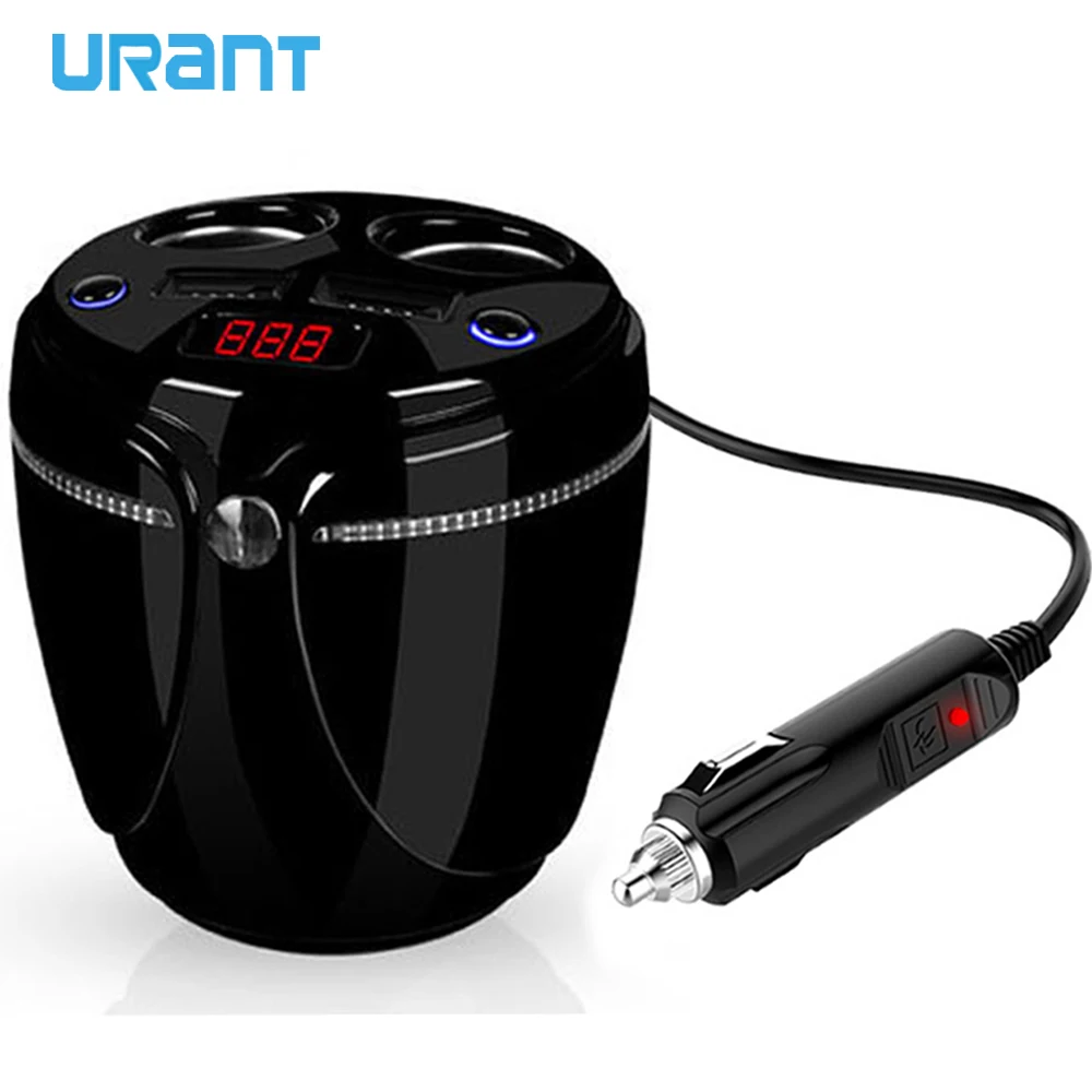 

URANT Multifunctional 2 USB Car Charger Cup Holder Display Car Charger Cigarette Lighter Splitter With Voltage Display