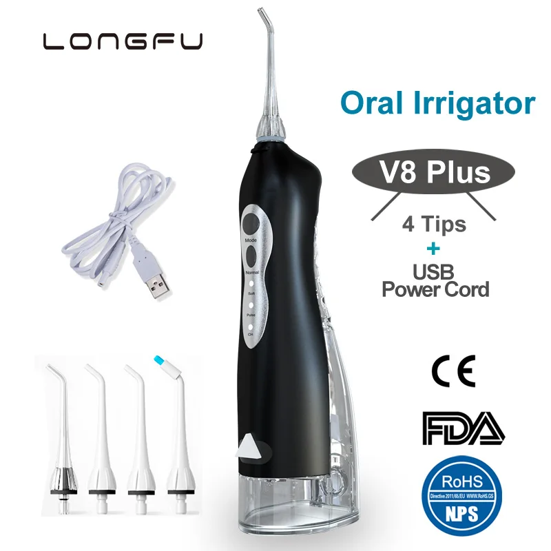 

V8Plus Oral Irrigator Electric Rechargeable Portable Dental Irrigator Teeth Cleaning Oral Dental Floss Water Jet Pulse 255ml