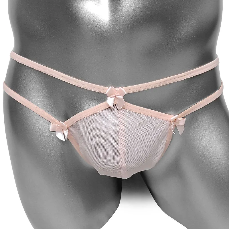 

Thin Sheer Mesh Mens Bugle Pouch Brief Underwear With Bows Sexy Lingerie For Male Gay Transparent Briefs Underpants Panties