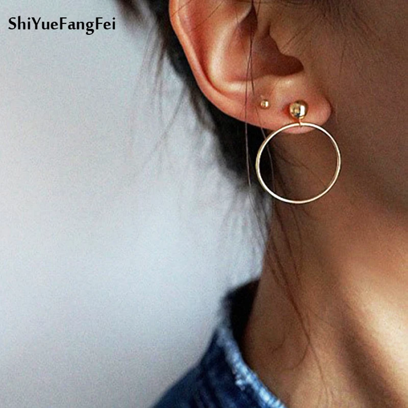 

Simple Trendy Gold Sliver Color Geometric Big Round Circle Earrings For Women Fashion Large Hollow Drop Earrings Jewelry 2018