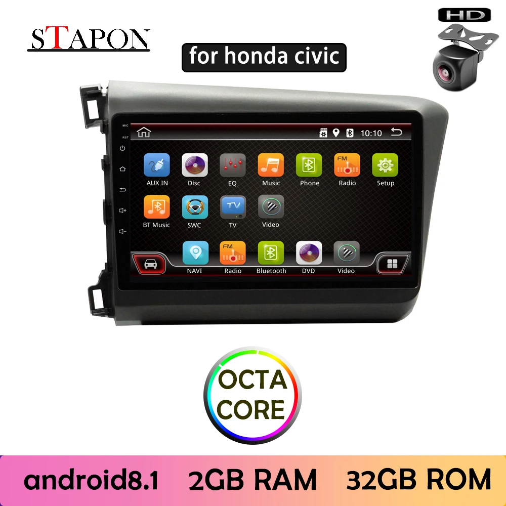 STAPON 9 дюймов для CIVIC 2012 2015 автомобильный Android8.1 2GBRAM навигация рулевое колесо