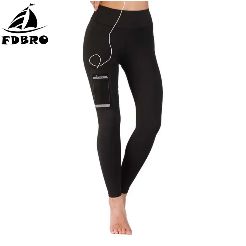 FDBRO Women Yoga Pants Phone Pocket Quick Dry Slim Athleisure Leggings