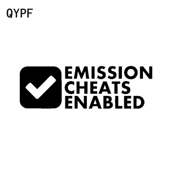 

QYPF 16CM*5CM Funny EMISSIONS CHEAT ENABLED Black Silver Vinyl Car Window Sticker Decals C15-3033