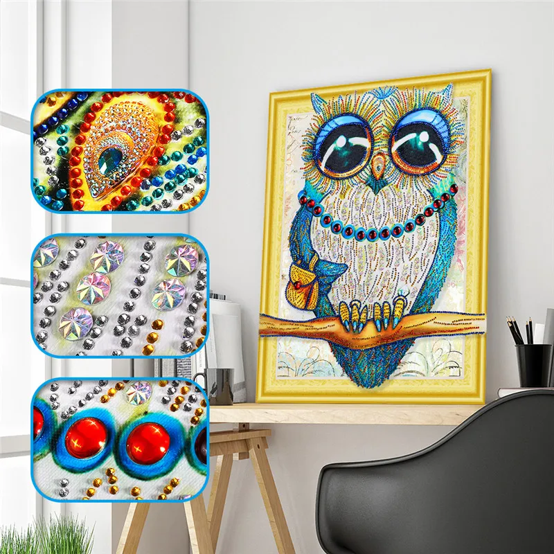 

New Special Shapes Diamond Embroidery Cartoon Owl Patterns Rhinestones 5D DIY Diamonds, Cross-stitch Semi-finished Decor 40x50cm