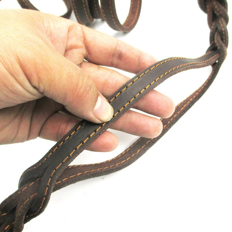 Braided Real Leather Dog Leash Double Handle pet Walking Training Leads Long Short rope for German Shepherd Medium Large Dogs
