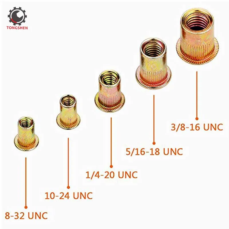 AssorТНабор накатанных гаек с плоской головкой из углеродистой стали Rivnut с резьбойUNC набо...