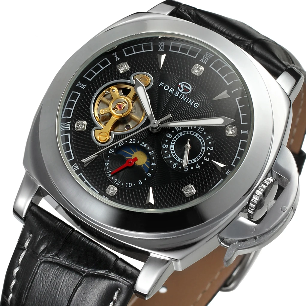 

2019 Forsining Top Brand Sport Design Diamond Luxury Display Tourbillion Genuine Leather Belt Men Watch Luxury Automatic Clock