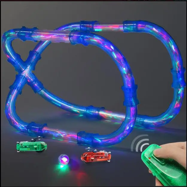 

RC Car Toy For Children Remote Control Speed Pipes Racing Track Car Toystel Car Flash Light DIY Building Tube Assembly truck kid