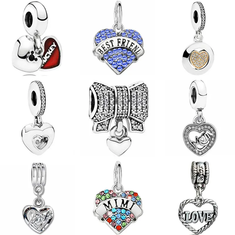 

Luxurious Crystal Love Heart Key Bowknot Enamel Alloy Charm Beads Fit Pandora Original Bracelets Necklace Fashion Making Jewelry