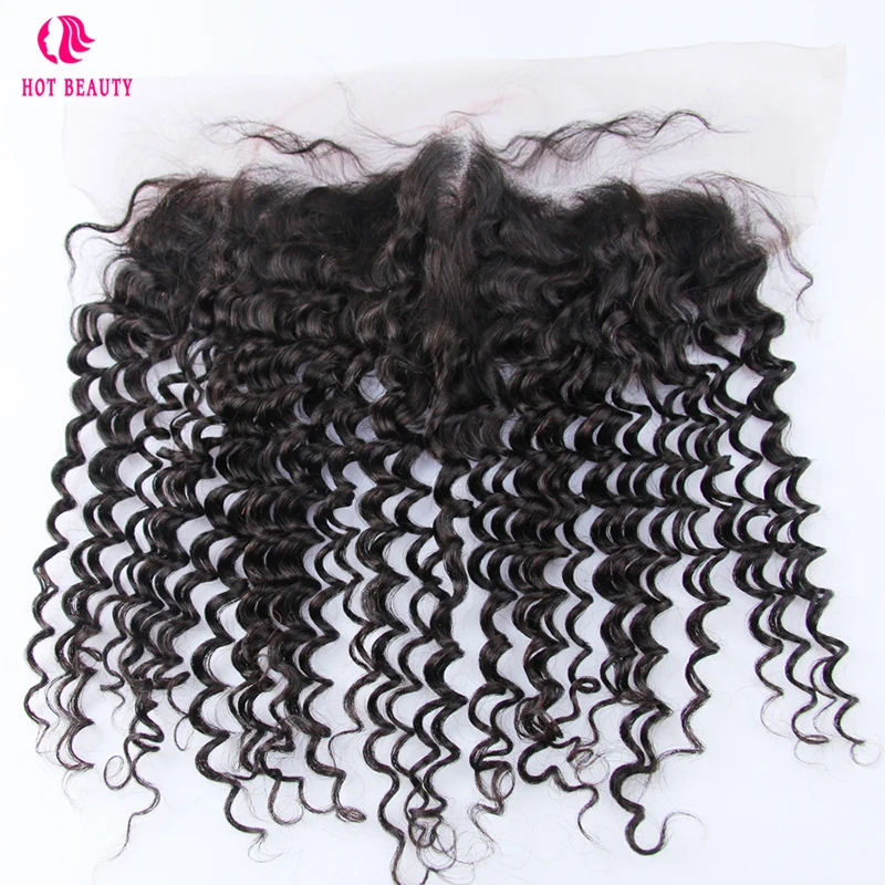 Hot Beauty Hair Pre Plucked Peruvian Deep Wave Lace Frontal 13*4 Ear To Ear Free Part Natural Color Remy Human Hair