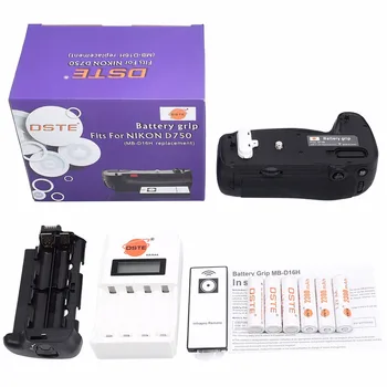 

DSTE MB-D16H Battery Grip + Remote Control + Charger + 6x Rechargeable Batteries NI-MH AA Battery for Nikon D750 DSLR Camera
