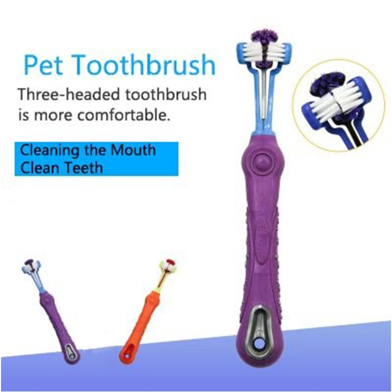 Pet Dog Toothbrush Three Sided Toothbrush for Dog Cats Grooming Brush Remove Bad Breath Tartar Teeth Care Dog Cat Cleaning Mouth