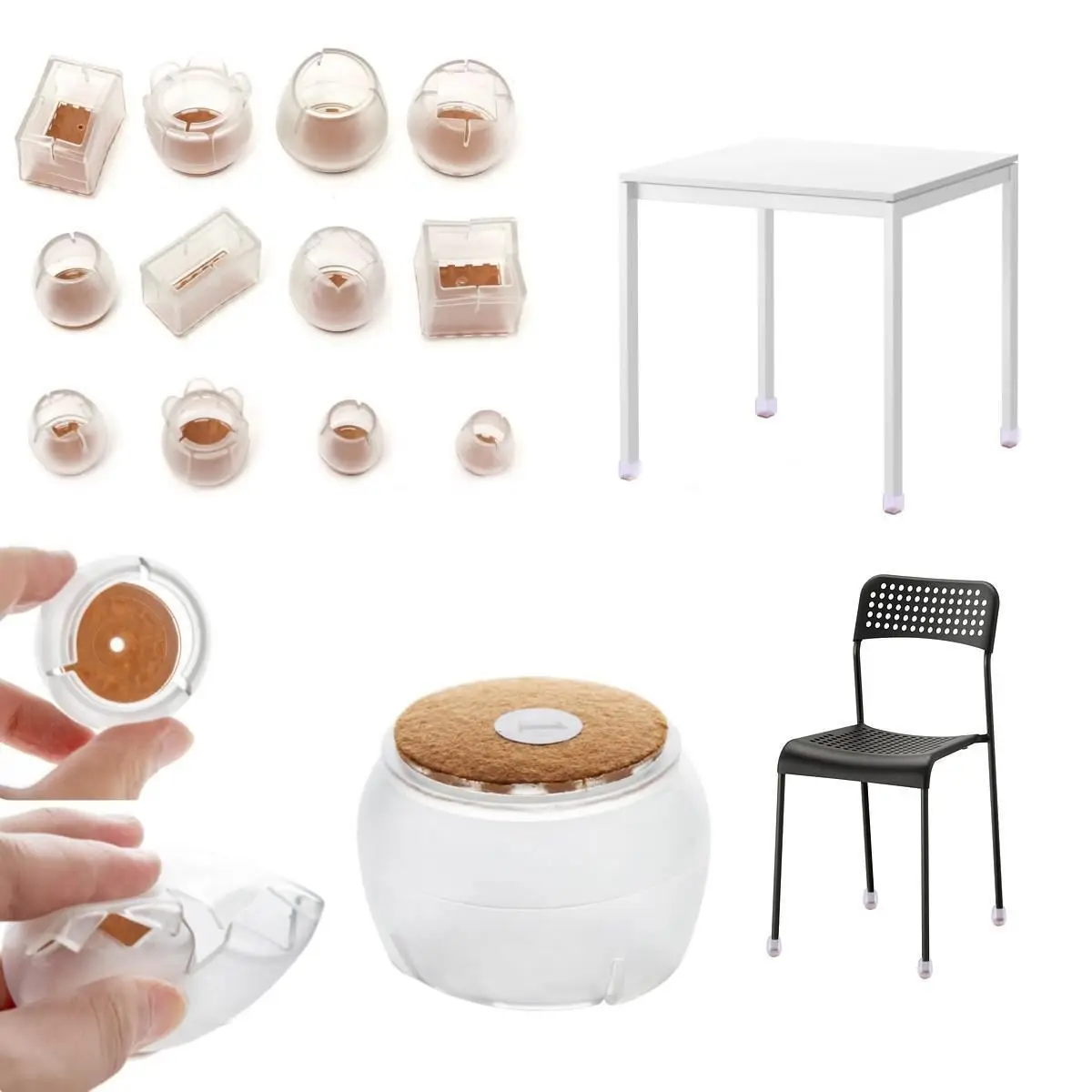 

4Pcs Silicon + felt Chair Leg Cap Floor Feet Protectors Pad Furniture Table Cover Home, Transparent Model: 8(Square 30-35Mm)