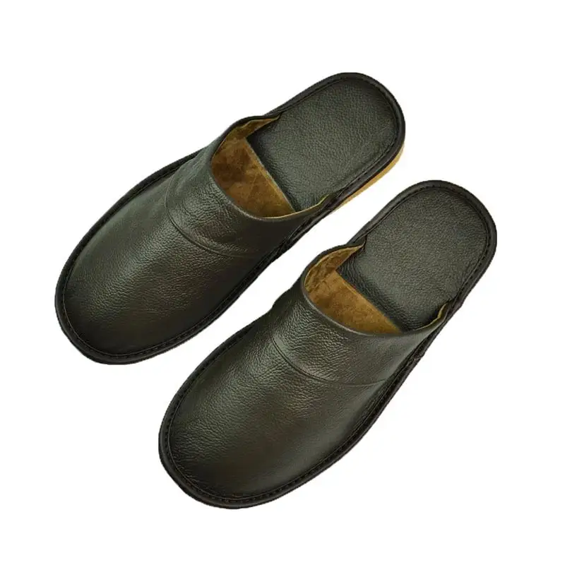 Genuine Cow Leather slippers couple indoor non-slip men and women home fashion casual single shoes PVC soft soles spring autumn - Color: 528 Brown