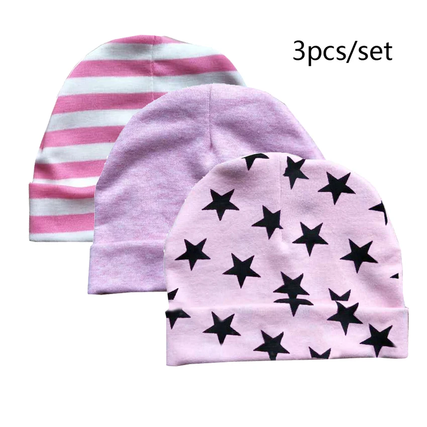 

New 3 pcs/lot Baby Hats 100% Cotton Spring Baby Caps for Newborn Boy Girl Infantil Print Soft Baby Hat Accessories 0-12 Months