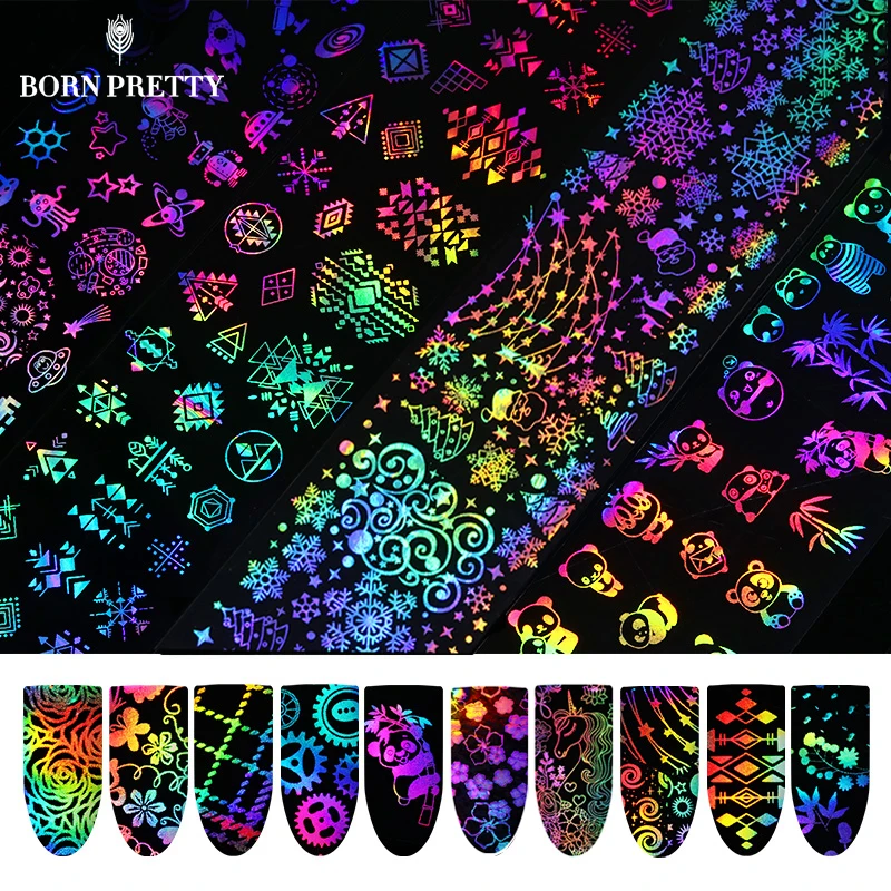 8 Pcs Holographic Nail Foil 4 20cm Geometric Xmas Unicorn Firework Rose Flower Nail Art Transfer