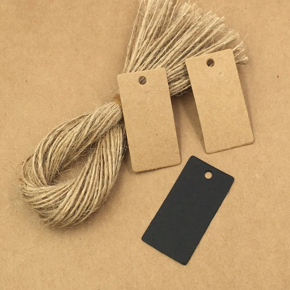 400pcs/lot+400pcs string DIY Kraft Paper Tags Wedding Note Blank Price Hang Tag Kraft Gift 4x2cm