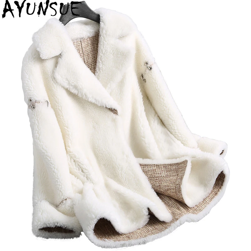 

AYUNSUE Women Winter Jacket Real Wool Fur Coat Female 2019 Fashion White Thick Lamb Fur Coats Outerwear abrigo mujer NST18074