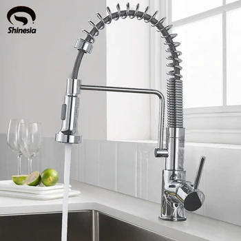 

Shinesia Chrome/Nickle Spring Kitchen Faucet Pull Out Sprayer Single Handle Mixer Tap Sink Faucet 360 Rotation Kitchen Faucets