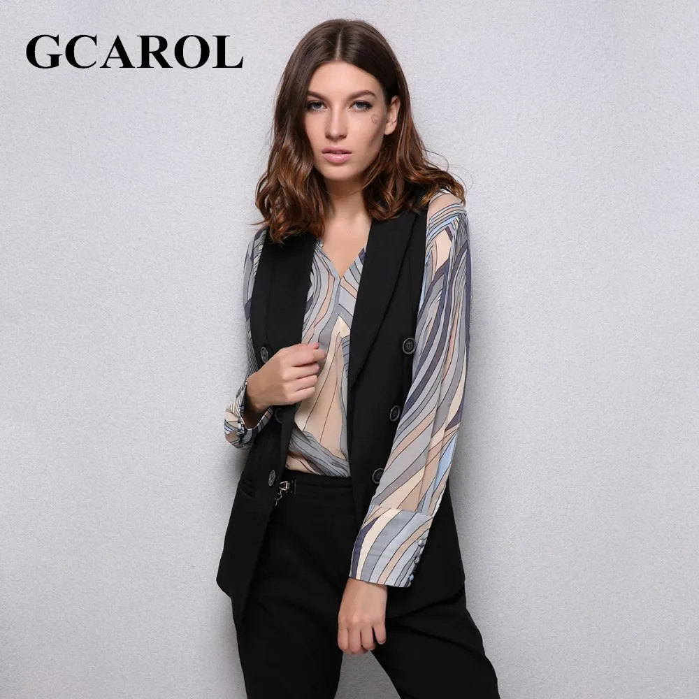 GCAROL OL Notched Women Button Decoration Waistcoat High Quality Sleeveless Jacket Elegant Office Work Outwear For Ladies
