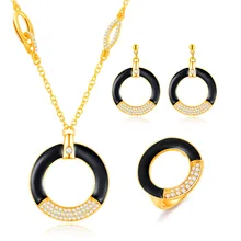 Эмаль Ювелирные наборы для Для женщин модная одежда для девочек классические свадебные Цепочки и ожерелья Серьги Золотое кольцо Цвет австрийского хрусталя комплект украшений