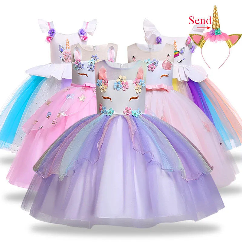 Вечерние платья с единорогом; карнавальный костюм; Детские платья для девочек; платье принцессы Эльзы на Хэллоуин; детское элегантное платье принцессы для девочек