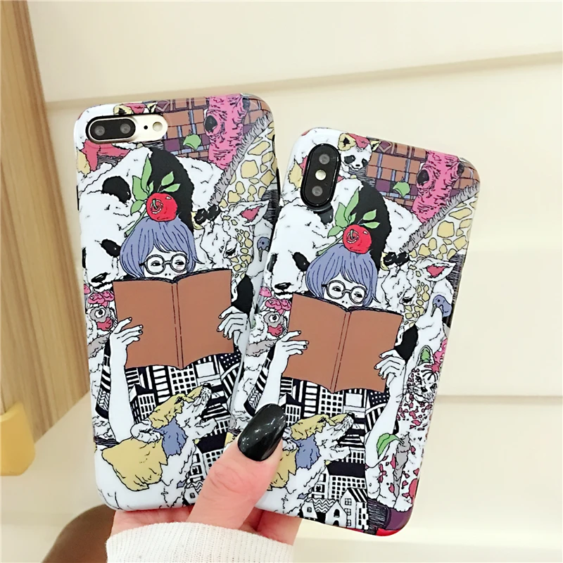 

New Year Promotion Girl with Panda in zoo durable matte case for iPhone 7 case iPhone 8 plus 7 plus XR XS max X case 6 6S plus
