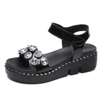 

2018 new summer women's sandals casual thick diamond sandals Roman style women's shoes.
