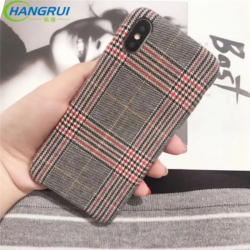 

Hangrui Autumn Cloth Fabric Plush Phone Case Simple Plaid Soft Tpu Case for Iphone7 7plus 6 6s 8 plus X XR XSMAX Back Cove