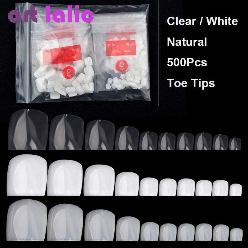

Artlalic 500Pcs Artificial False Toe Nails Tips for Nail Art Decoration Foot Manicure Beauty Tools Natural/Clear/White Fake Nail