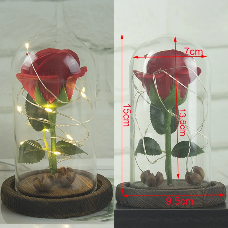 Подарки на день Святого Валентина, красная роза в стеклянном куполе, светодиодный, вечная роза для свадебной вечеринки, домашний декор, подарок на день рождения матери