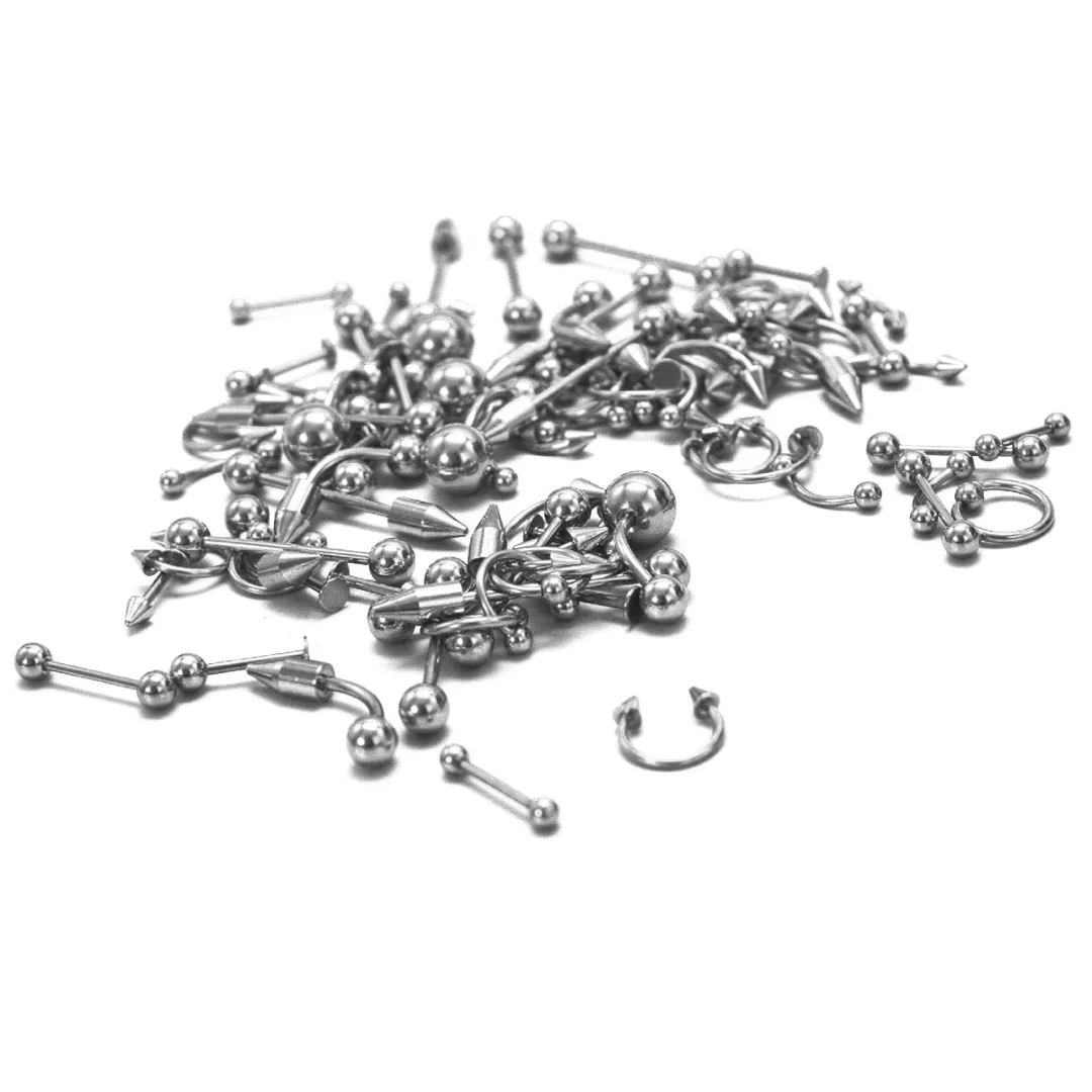 85Pcs Mixed Style Stainless Steel Tongue Lip Belly Navel Eyebrow Nose Rings Body Piercing Jewelry For Women Men Shellhard