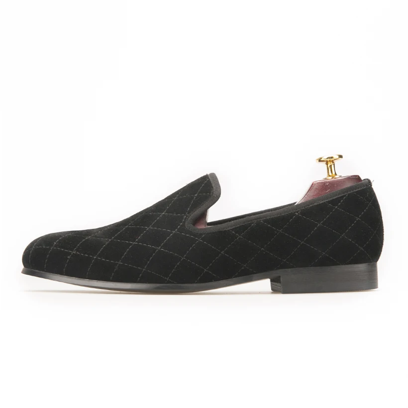 Con Zapatillas Patrón Plaid Zapatos Mano Hombres A Hechos Terciopelo Negro Costura Boda Estilo Fumar Los Planos De Británico Fiesta xqF8HPnn