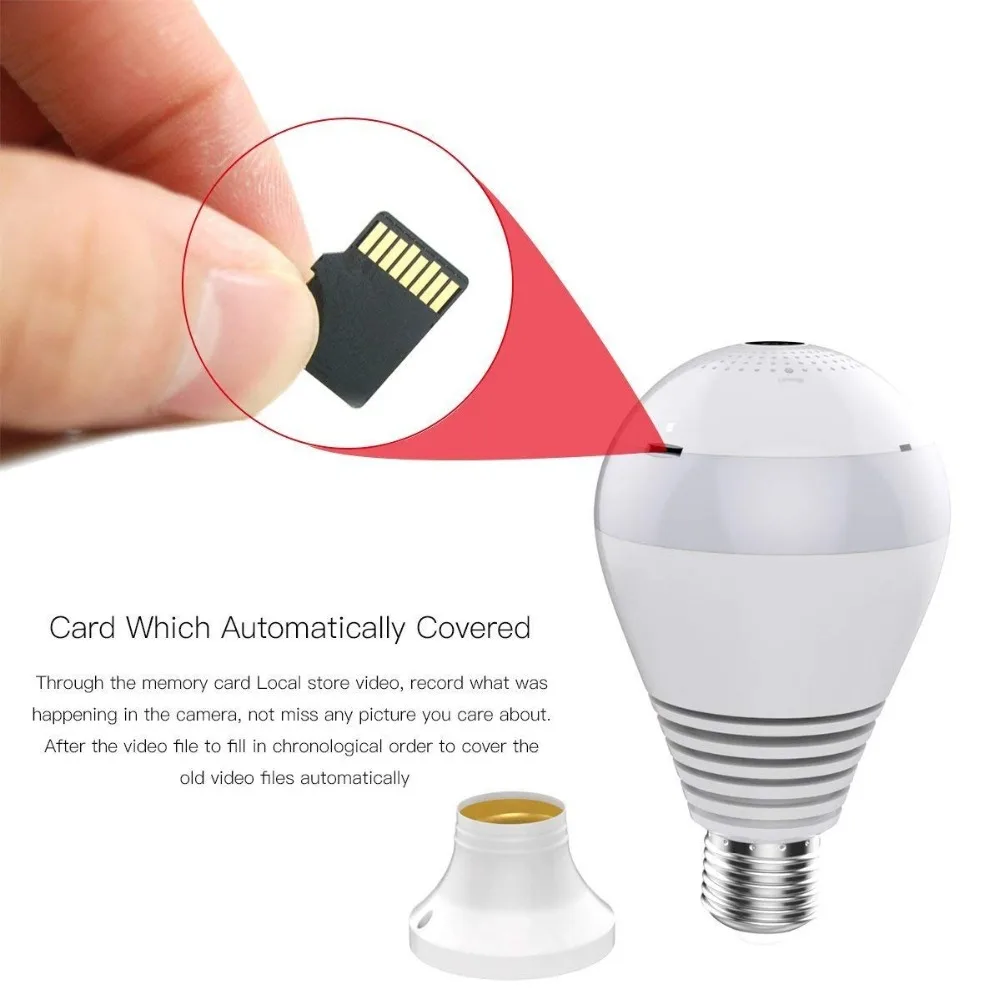 Kruiqi WiFi IP Camera 960P Home Security Camera Panoramic Bulb LED Light Fisheye With Two-way Audio Motion Detection IP Camera Kruiqi WiFi IP Camera 960P Home Security Camera Panoramic Bulb LED Light Fisheye With Two-way Audio Motion Detection IP Camera
