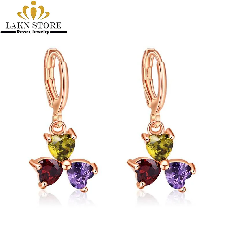 

orecchini donna Heart earrings big rhinestone for women gold cz colorful crystal drop earrings jewelry boucles d oreille femme