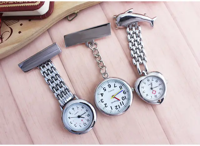 Luxury Crystal silver Stainless Steel Nurses Watch Clip-on Hanging Brooch Round Luxury Crystal silver Stainless Steel Nurses Watch Clip-on Hanging Brooch Round