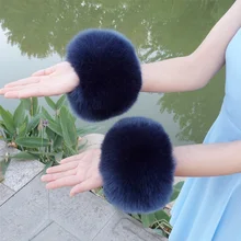 Fauxfox меховые нарукавники, искусственный мех енота, рукава, Декор, кольцо, зима, многоцветный, помпон, пушистые, милые манжеты для женщин, милые аксессуары