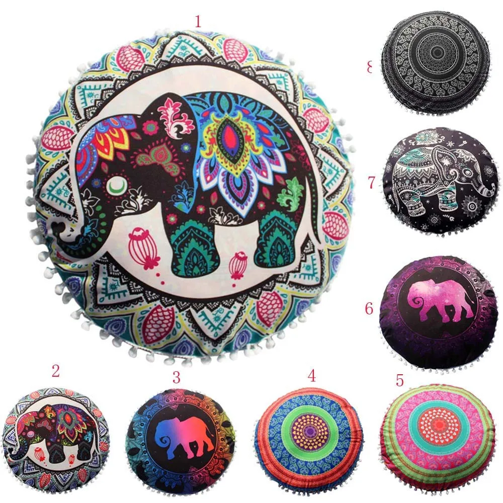 

Indian Mandala Floor Pillows Round Bohemian Cushion Pillows Cover Case Color Textile Pillow 43*43cm Home Decoration #5