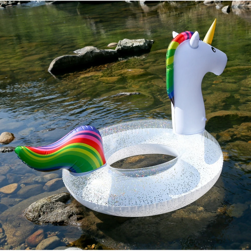 

120cm / 90cm Sparkly Inflatable Unicorn Pool Float Swimming Circle for Adult Swimming Pool Lounger Unicorn Inflatable Water Toys