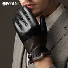 BOOUNI, мужские перчатки из натуральной кожи, дышащие, с отверстиями, с поясом, зимние, плюс бархат, тепловые, морозостойкие, для вождения, овчина, перчатки NM770